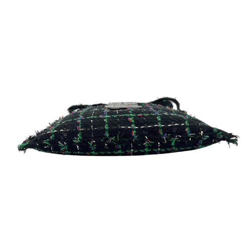 Robot Shopper Bag Black Top Handle Bag in Tweed, Silver hardware