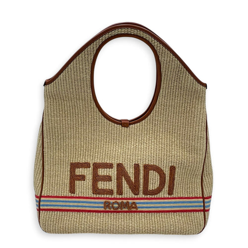Shopper Brown Top Handle Bag in Raffia, Gold hardware