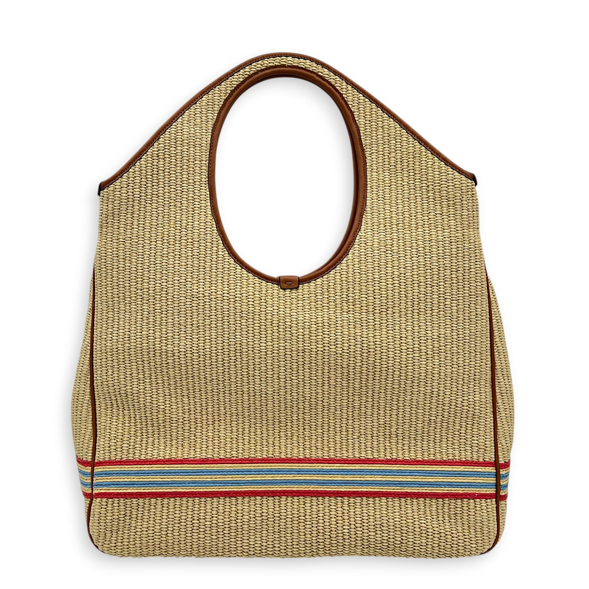 Shopper Brown Top Handle Bag in Raffia, Gold hardware