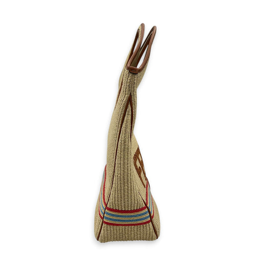 Shopper Brown Top Handle Bag in Raffia, Gold hardware