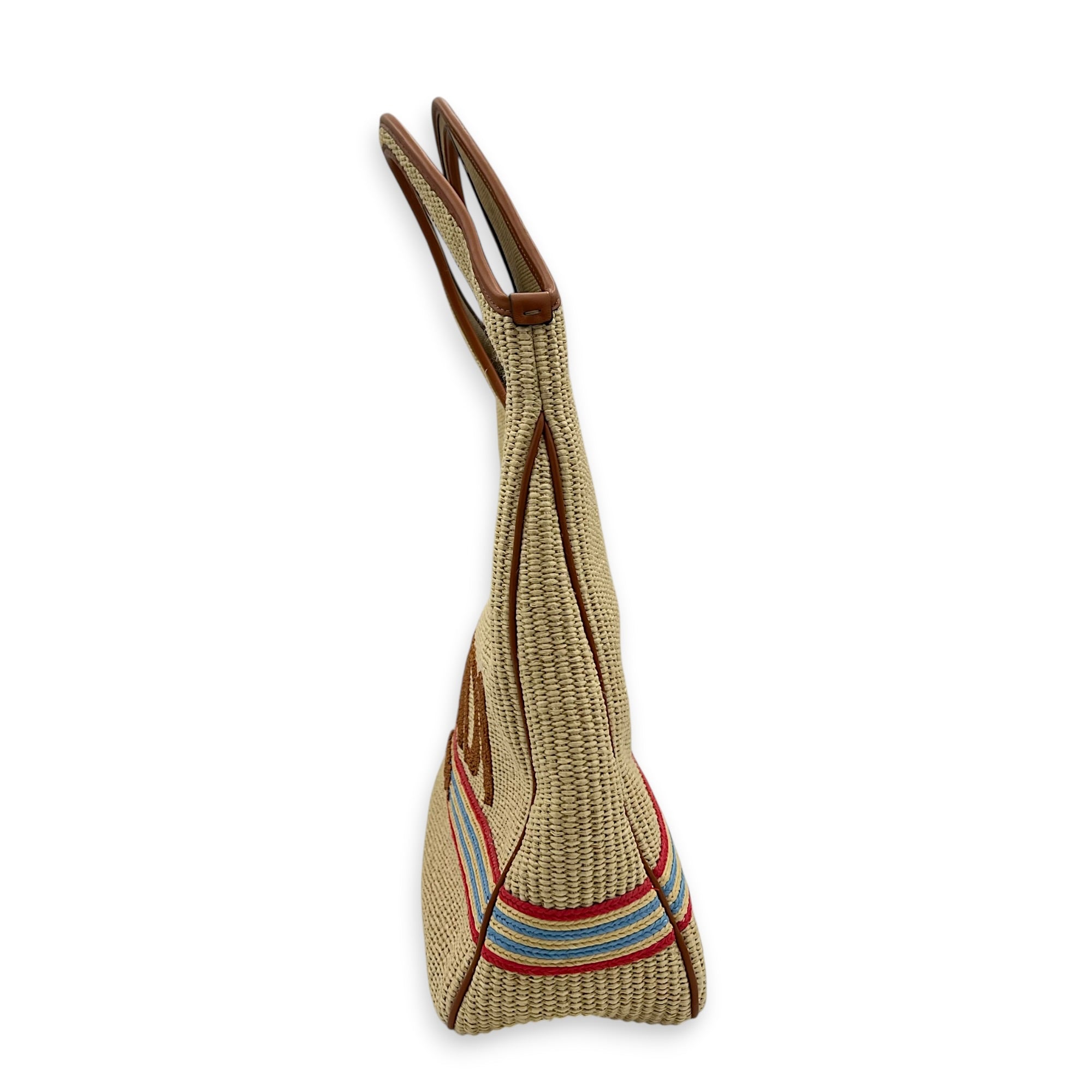 Shopper Brown Top Handle Bag in Raffia, Gold hardware