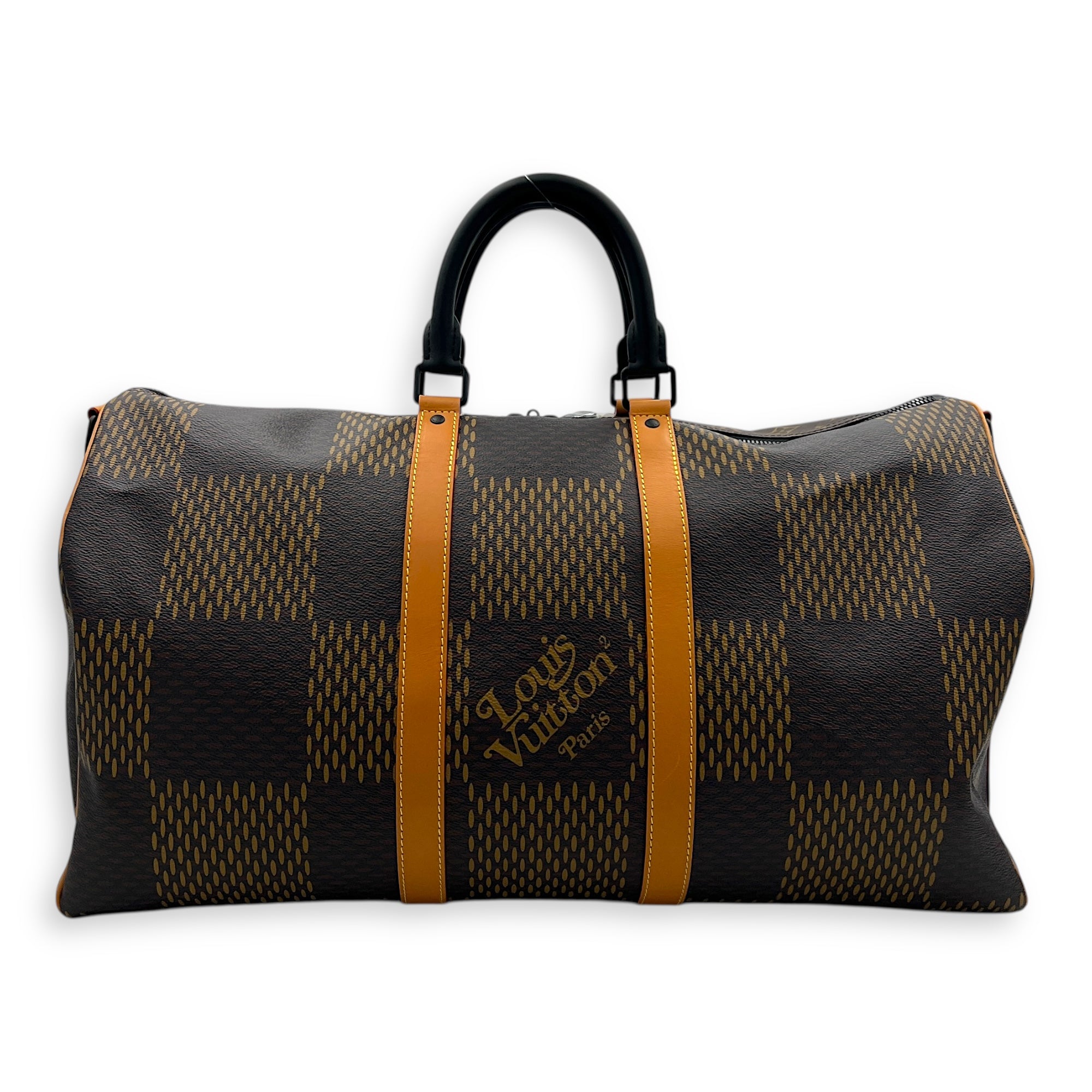 x NIGO Keepall 50 Brown Top Handle Bag in Coated Canvas, Gold hardware