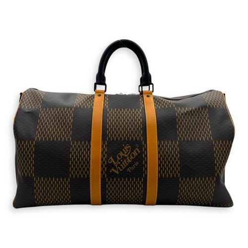x NIGO Keepall 50 Brown Top Handle Bag in Coated Canvas, Gold hardware