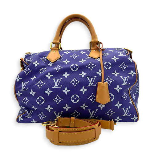 P9 Speedy Bandouliere 40 Purple Top Handle Bag in Taurillon Leather, Gold hardware