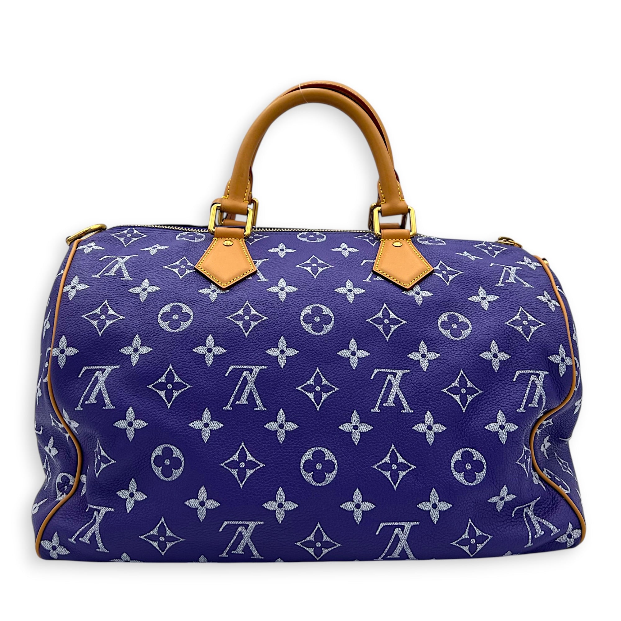 P9 Speedy Bandouliere 40 Purple Top Handle Bag in Taurillon Leather, Gold hardware