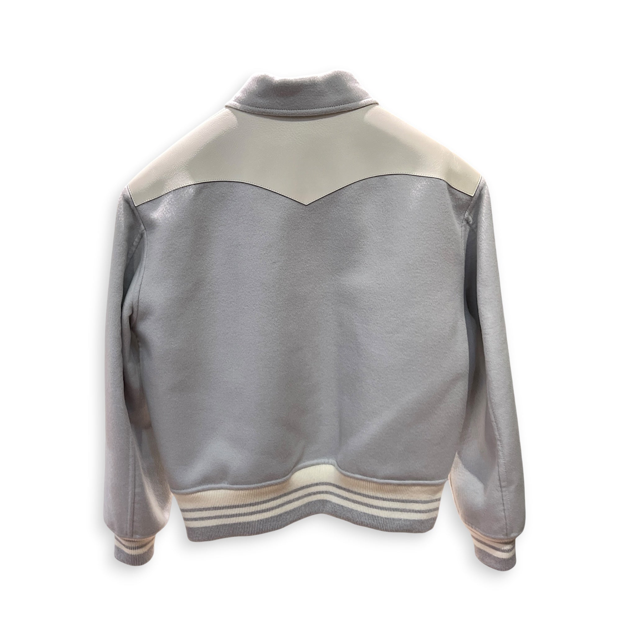 Boxy Fit Patch FR38 Grey Varsity Jacket in Wool, Silver hardware