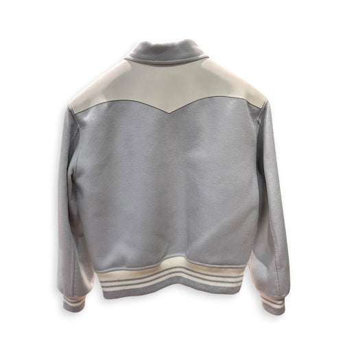 Boxy Fit Patch FR38 Grey Varsity Jacket in Wool, Silver hardware