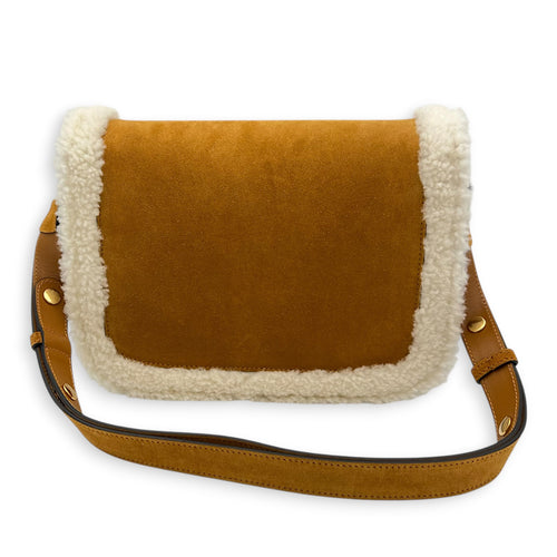 Horsebit 1955 Shoulder Bag Brown in Suede Leather, Gold hardware