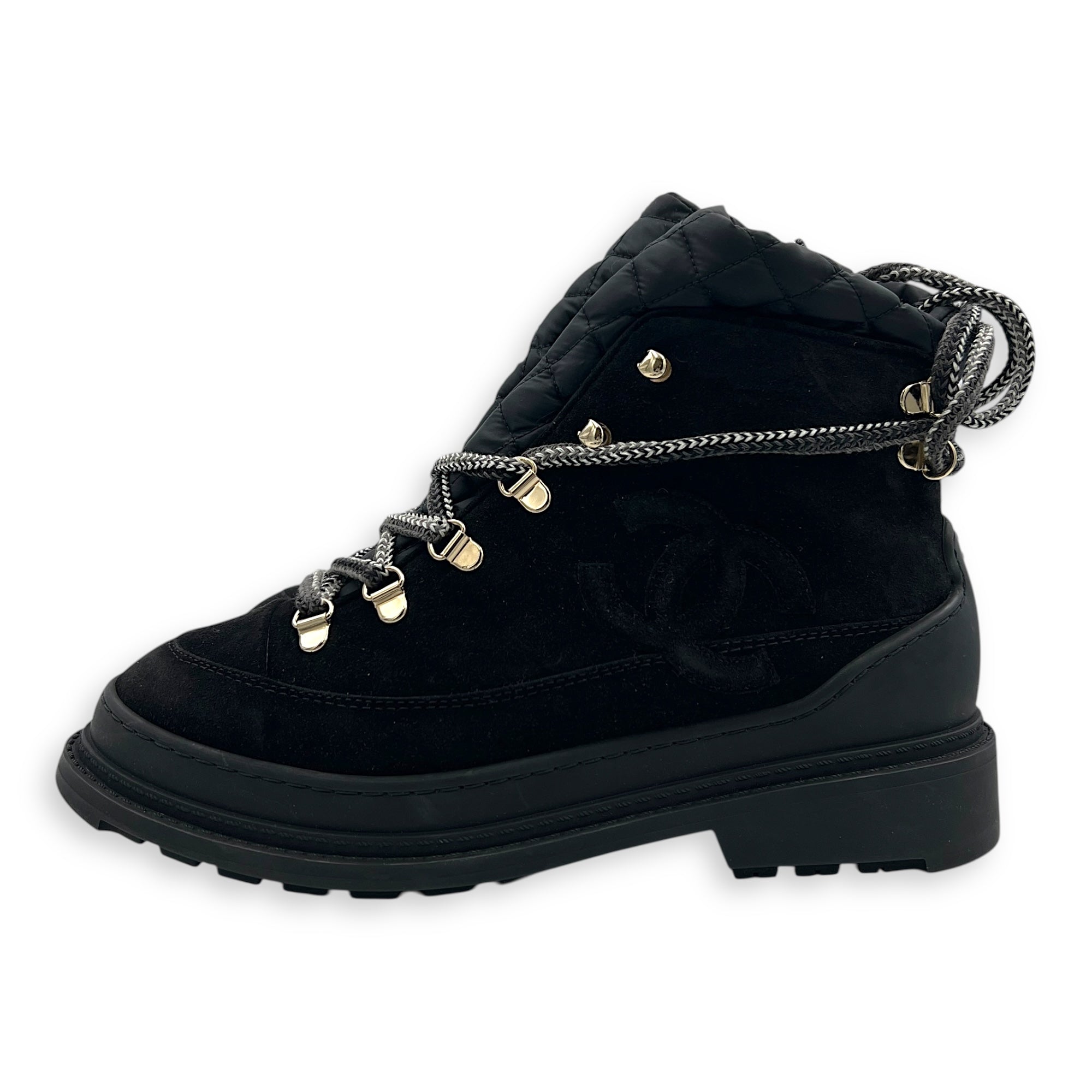 CC Padded Spiked Boots 38 Black in Suede Leather, Silver hardware