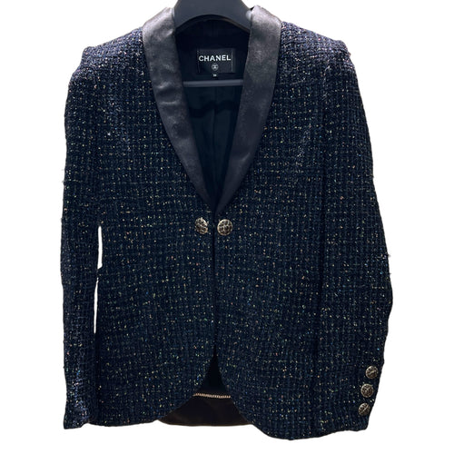 CC Tweed FR34 Black Jacket in Wool, Silver hardware