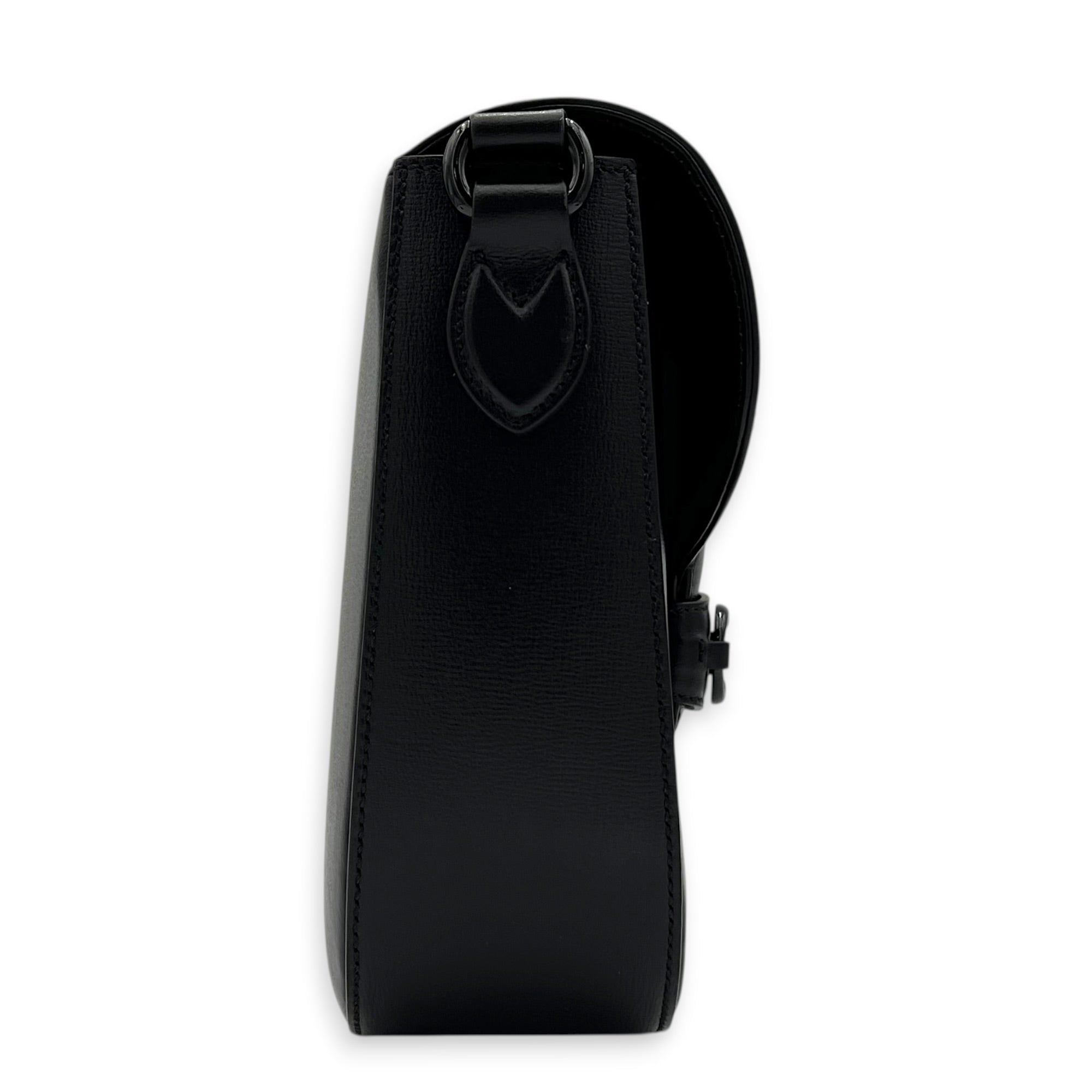 Horsebit 1955 Large Black Shoulder Bag in Calfskin, Black hardware