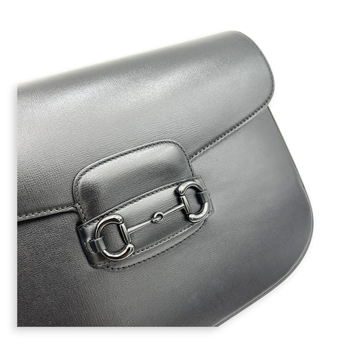 Horsebit 1955 Large Black Shoulder Bag in Calfskin, Black hardware