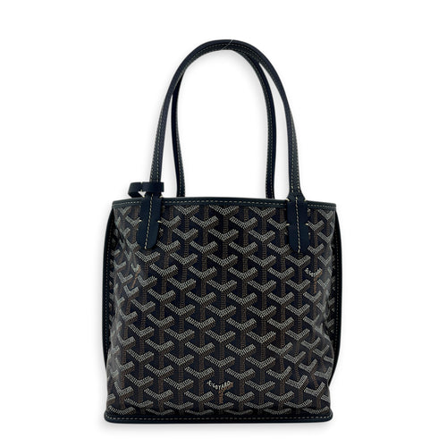 Anjou Mini Blue Tote Bag in Coated Canvas, Silver hardware
