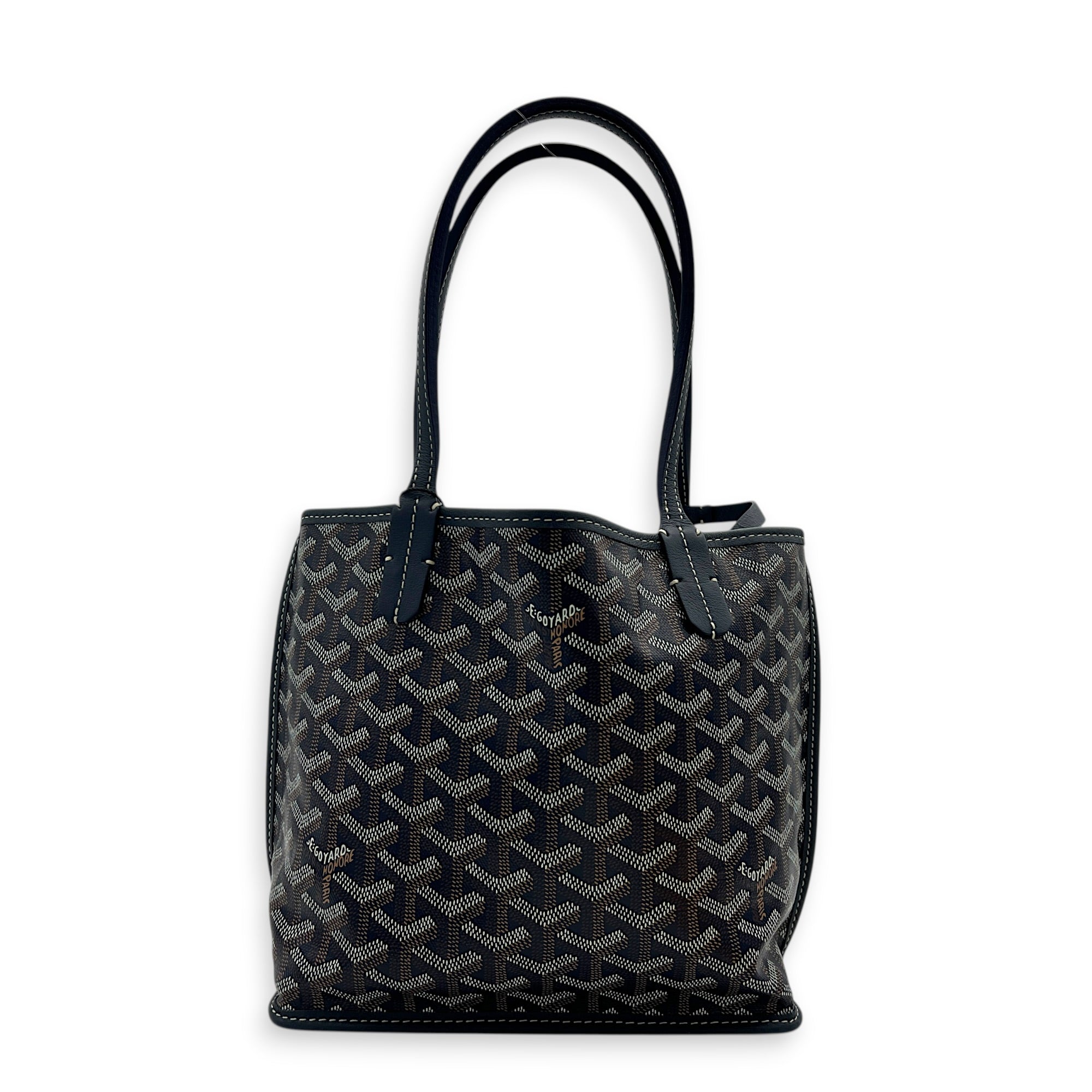 Anjou Mini Blue Tote Bag in Coated Canvas, Silver hardware