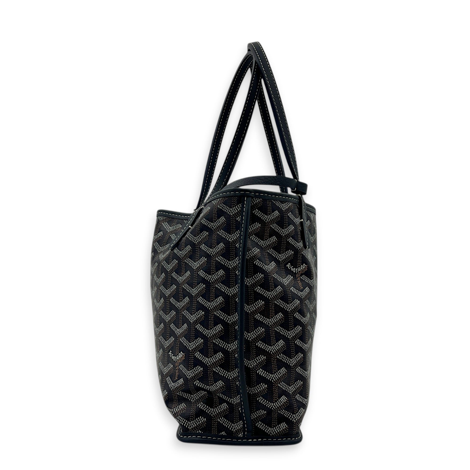 Anjou Mini Blue Tote Bag in Coated Canvas, Silver hardware
