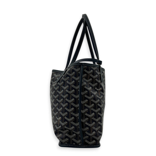Anjou Mini Blue Tote Bag in Coated Canvas, Silver hardware