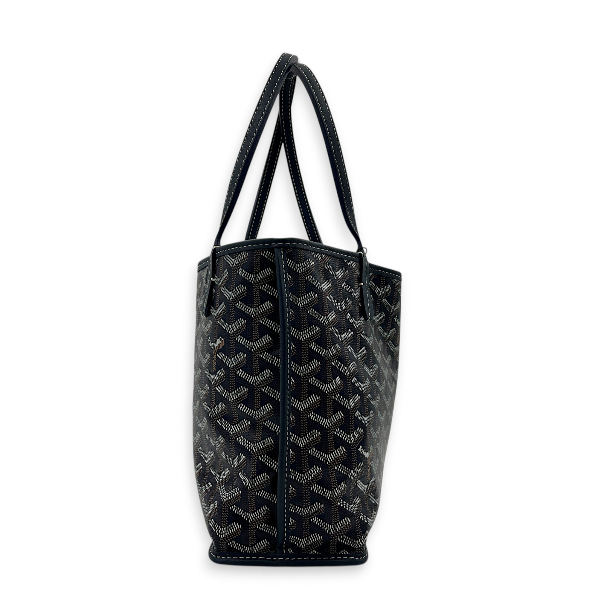 Anjou Mini Blue Tote Bag in Coated Canvas, Silver hardware
