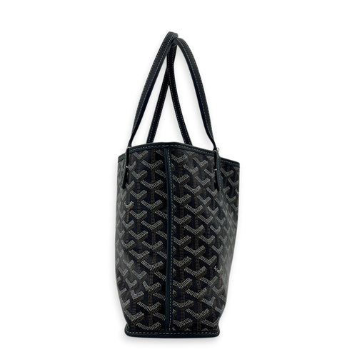Anjou Mini Blue Tote Bag in Coated Canvas, Silver hardware