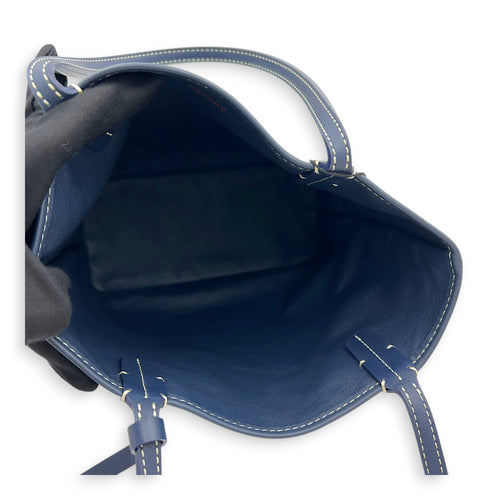 Anjou Mini Blue Tote Bag in Coated Canvas, Silver hardware
