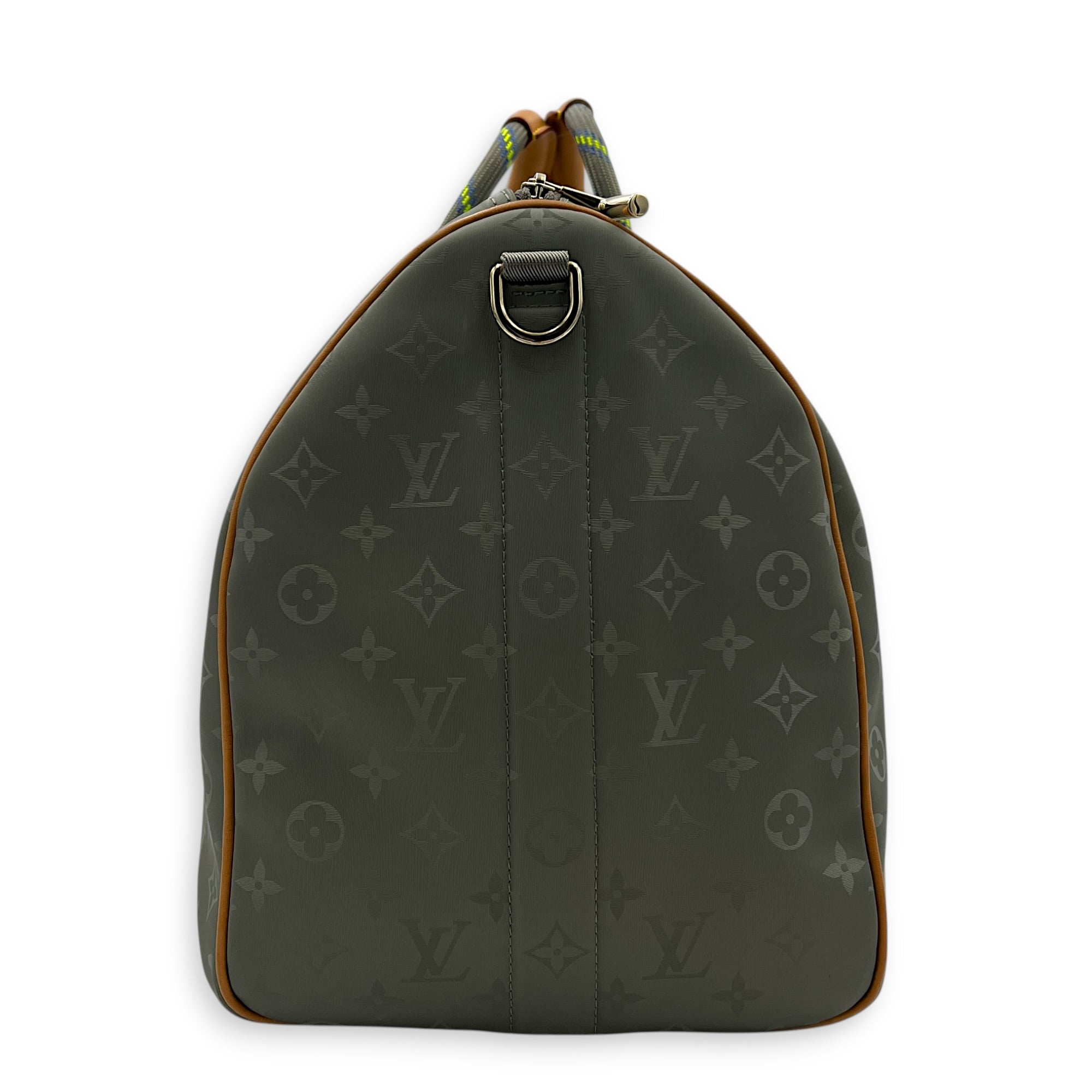 Keepall 50 Titanium Top Handle Bag in Coated Canvas, Silver hardware