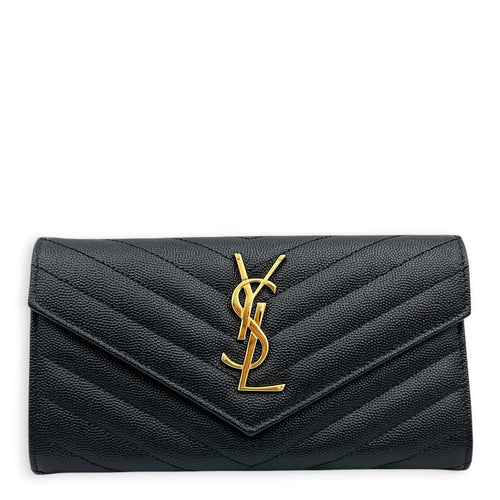 Cassandra Wallet Black in Calfskin, Gold hardware