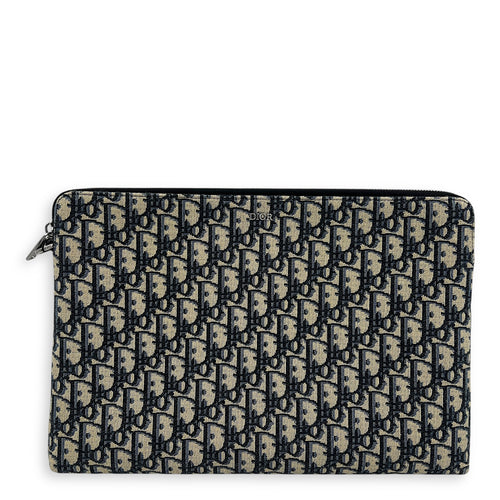 Oblique Pouch Blue in Jacquard, Silver hardware