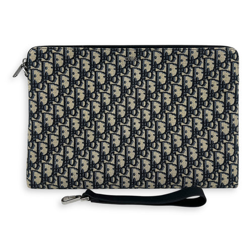 Oblique Pouch Blue in Jacquard, Silver hardware