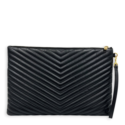 Cassandra Pouch Black in Calfskin, Gold hardware