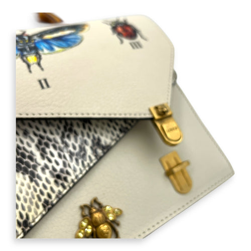 Ottilia Bamboo Top Handle Bag White in Calfskin, Gold hardware