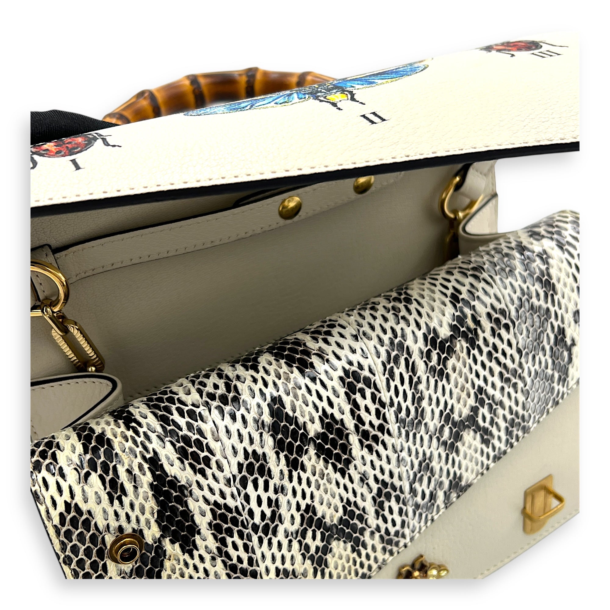 Ottilia Bamboo Top Handle Bag White in Calfskin, Gold hardware