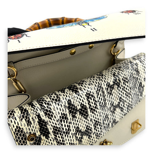 Ottilia Bamboo Top Handle Bag White in Calfskin, Gold hardware