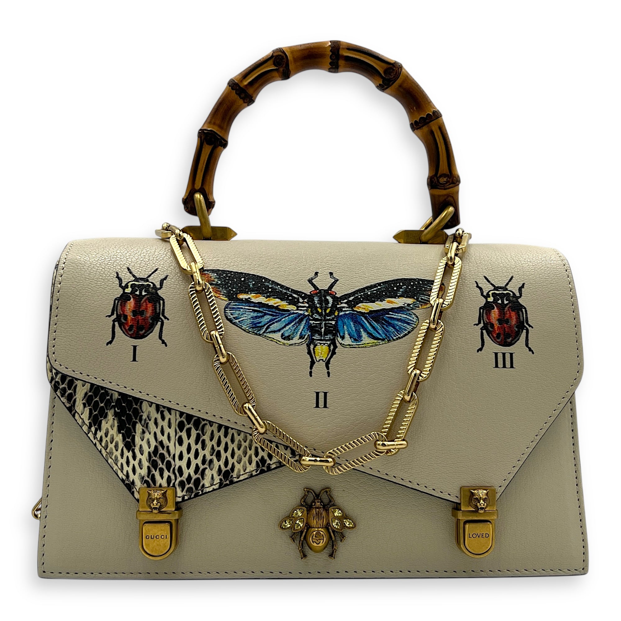 Ottilia Bamboo Top Handle Bag White in Calfskin, Gold hardware