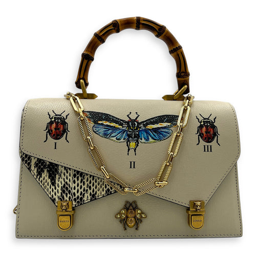 Ottilia Bamboo Top Handle Bag White in Calfskin, Gold hardware