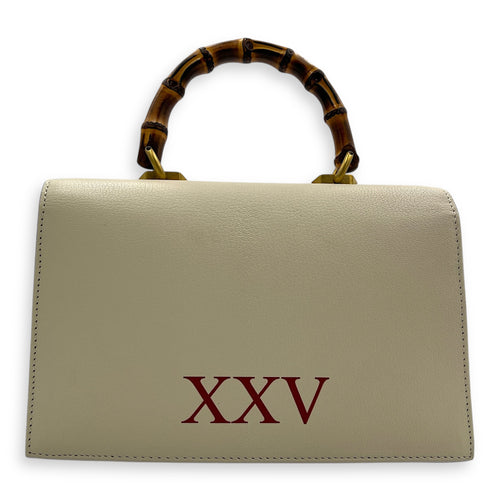 Ottilia Bamboo Top Handle Bag White in Calfskin, Gold hardware