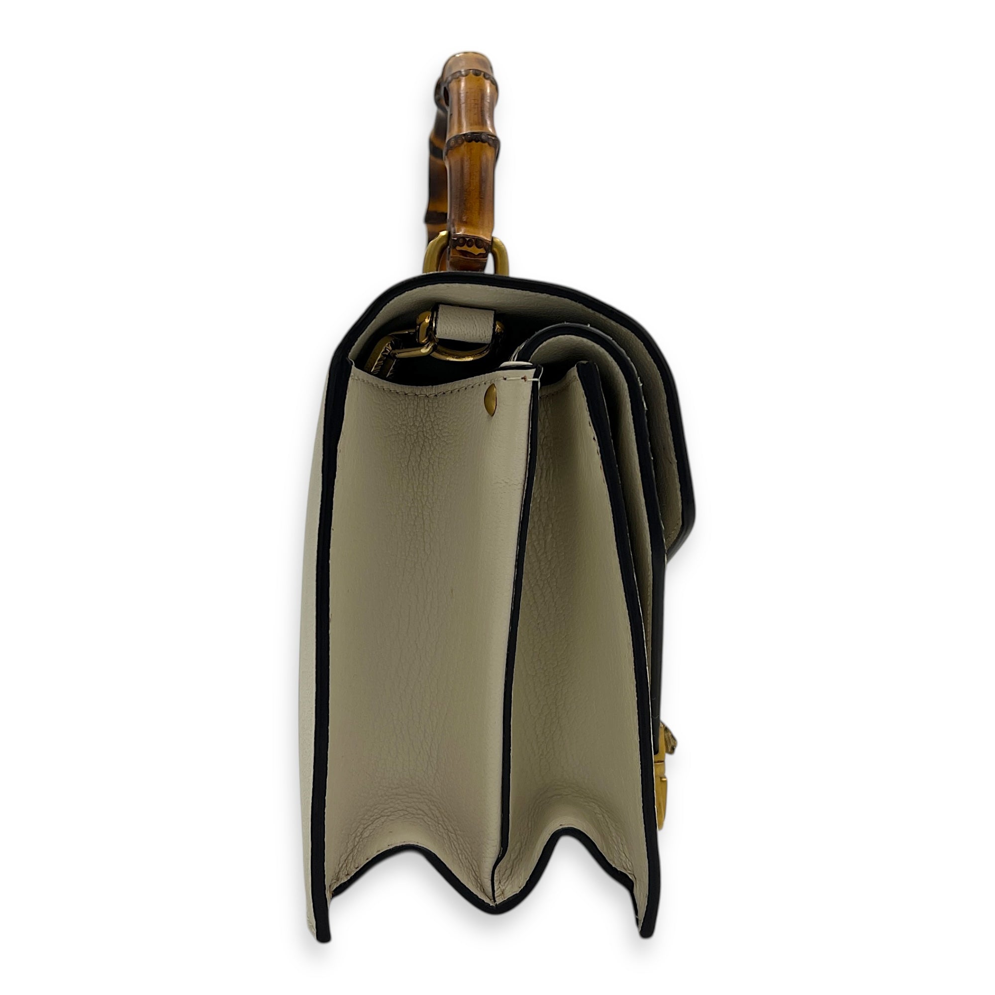 Ottilia Bamboo Top Handle Bag White in Calfskin, Gold hardware