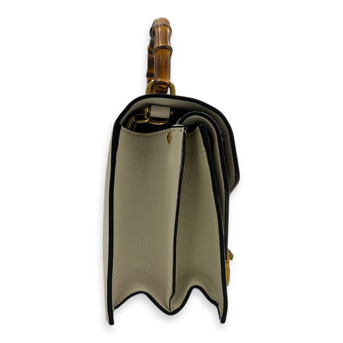 Ottilia Bamboo Top Handle Bag White in Calfskin, Gold hardware