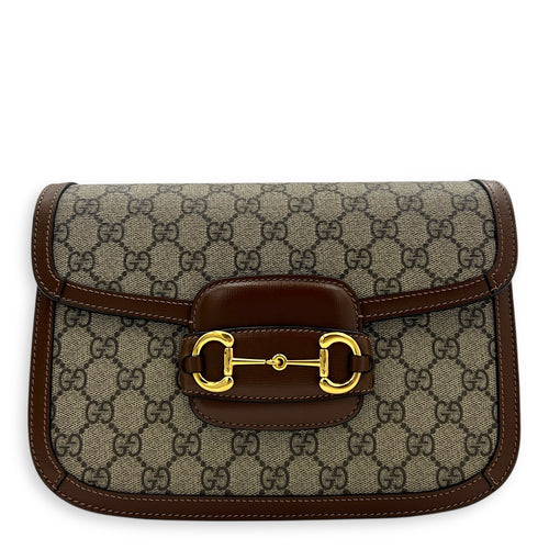 Horsebit 1955 Shoulder Bag Brown in Coated Canvas, Gold hardware