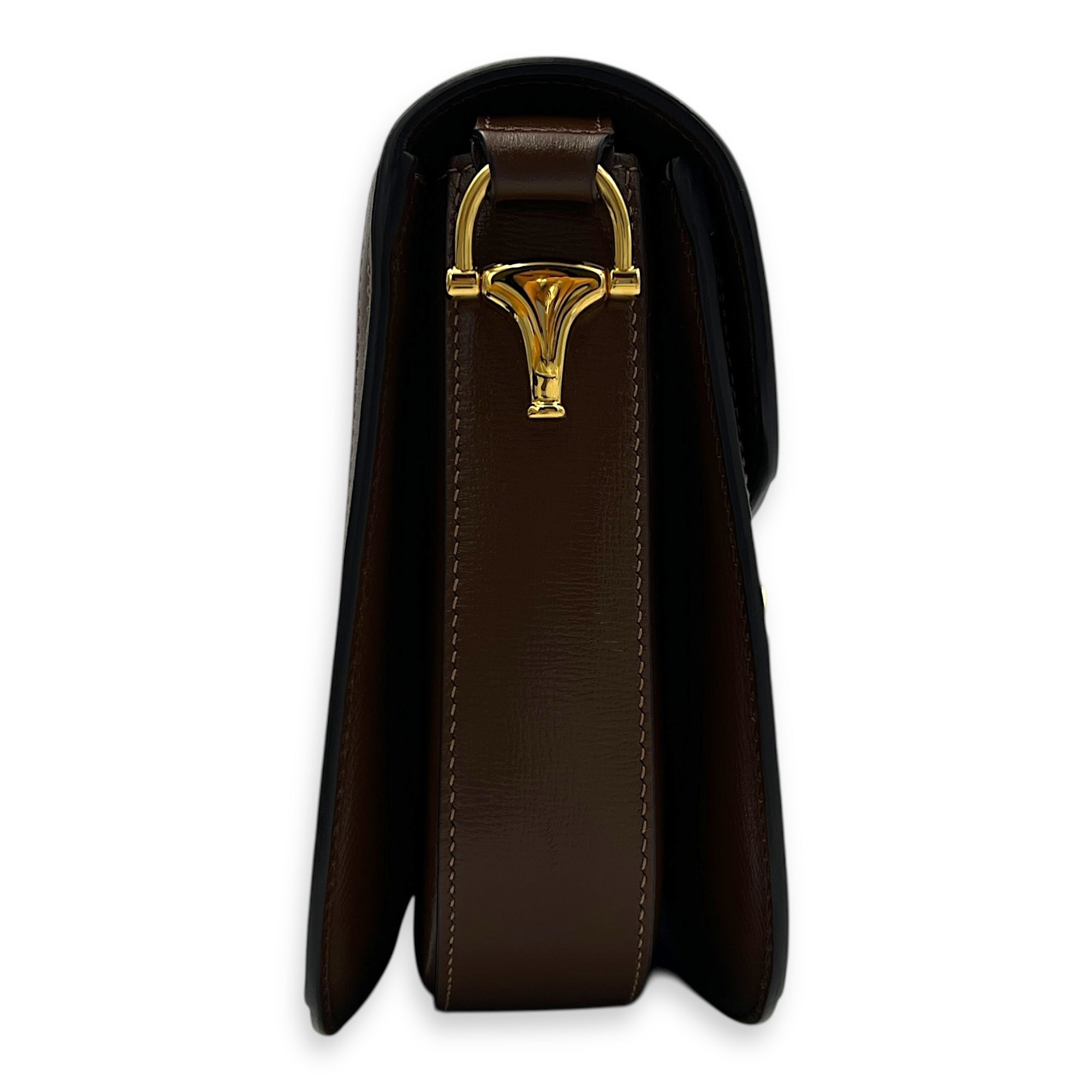 Horsebit 1955 Shoulder Bag Brown in Coated Canvas, Gold hardware