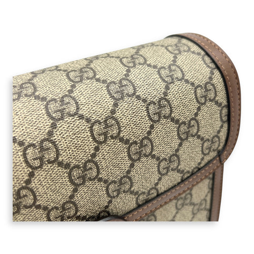 Horsebit 1955 Shoulder Bag Brown in Coated Canvas, Gold hardware