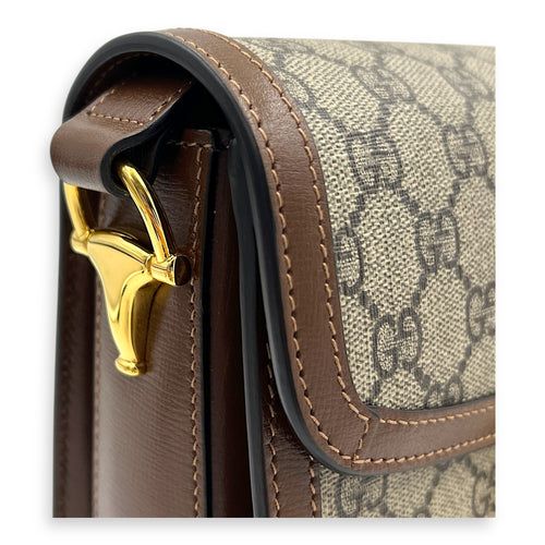 Horsebit 1955 Shoulder Bag Brown in Coated Canvas, Gold hardware