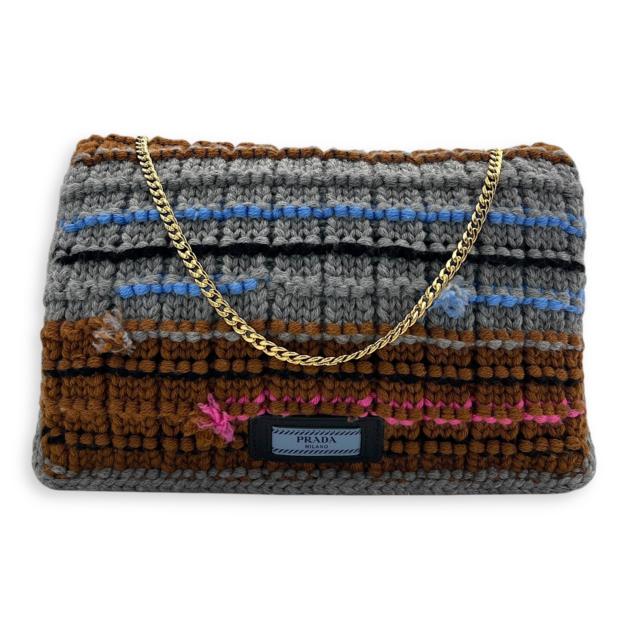 Knit Chain Shoulder Bag Multi-colour in Wool, Gold hardware