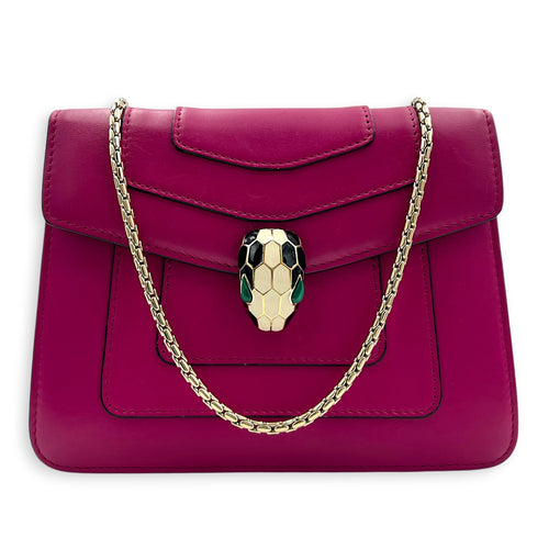 Serpenti Forever Pink Shoulder Bag in Calfskin, Gold hardware
