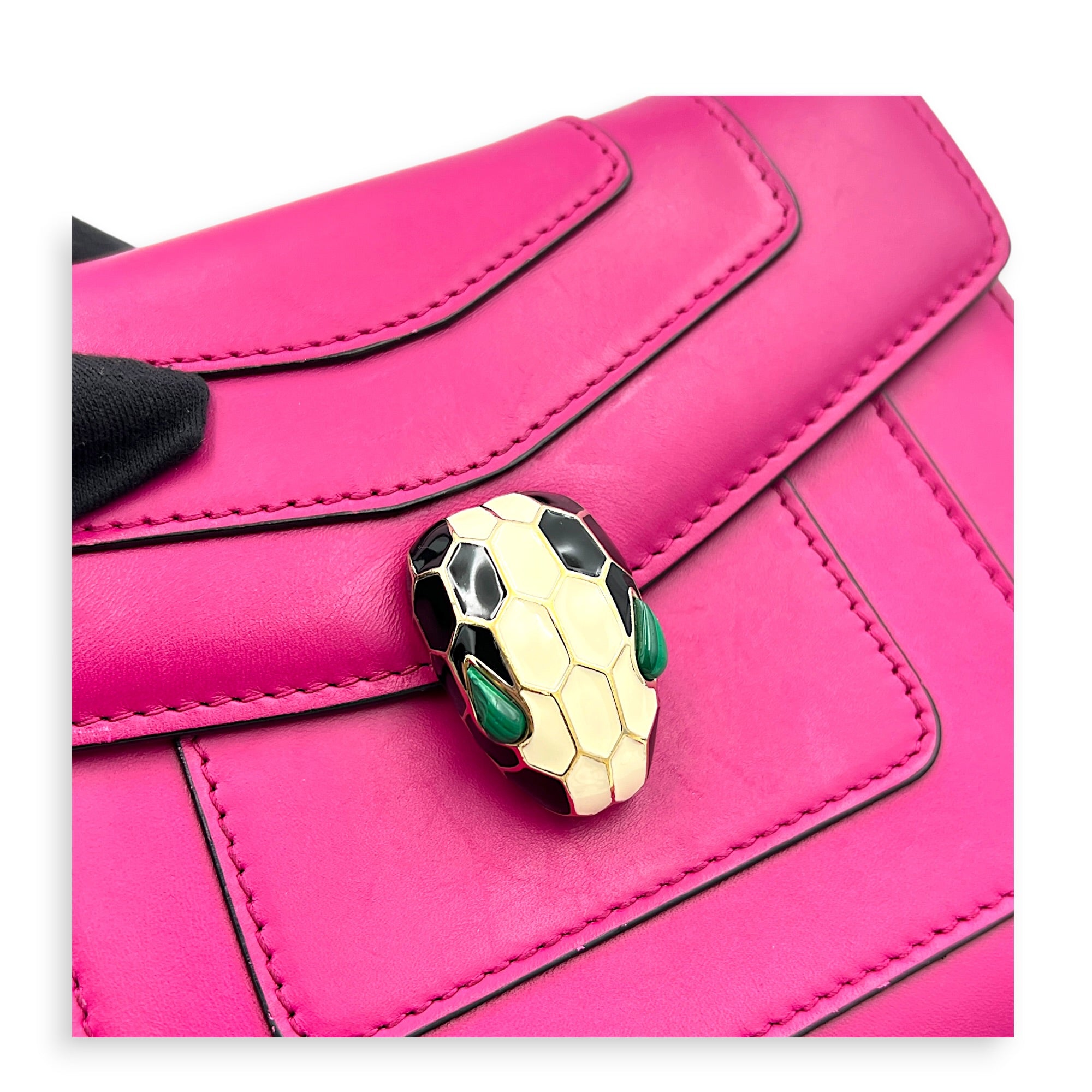 Serpenti Forever Pink Shoulder Bag in Calfskin, Gold hardware
