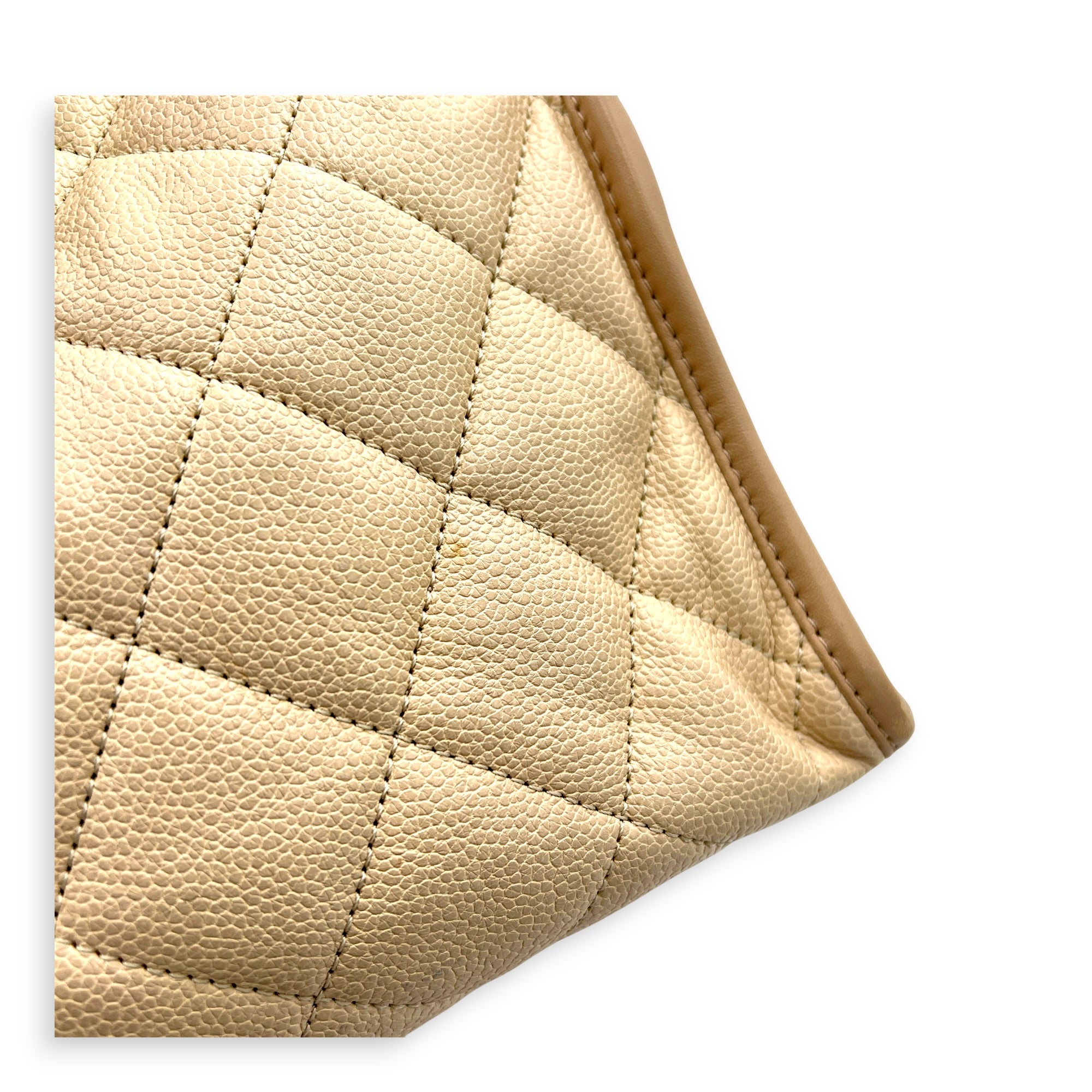 French Riviera Beige Shoulder Bag in Caviar Leather, Silver hardware