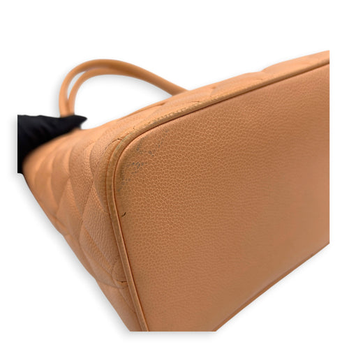 Medallion Peach Tote Bag in Caviar Leather, Gold hardware