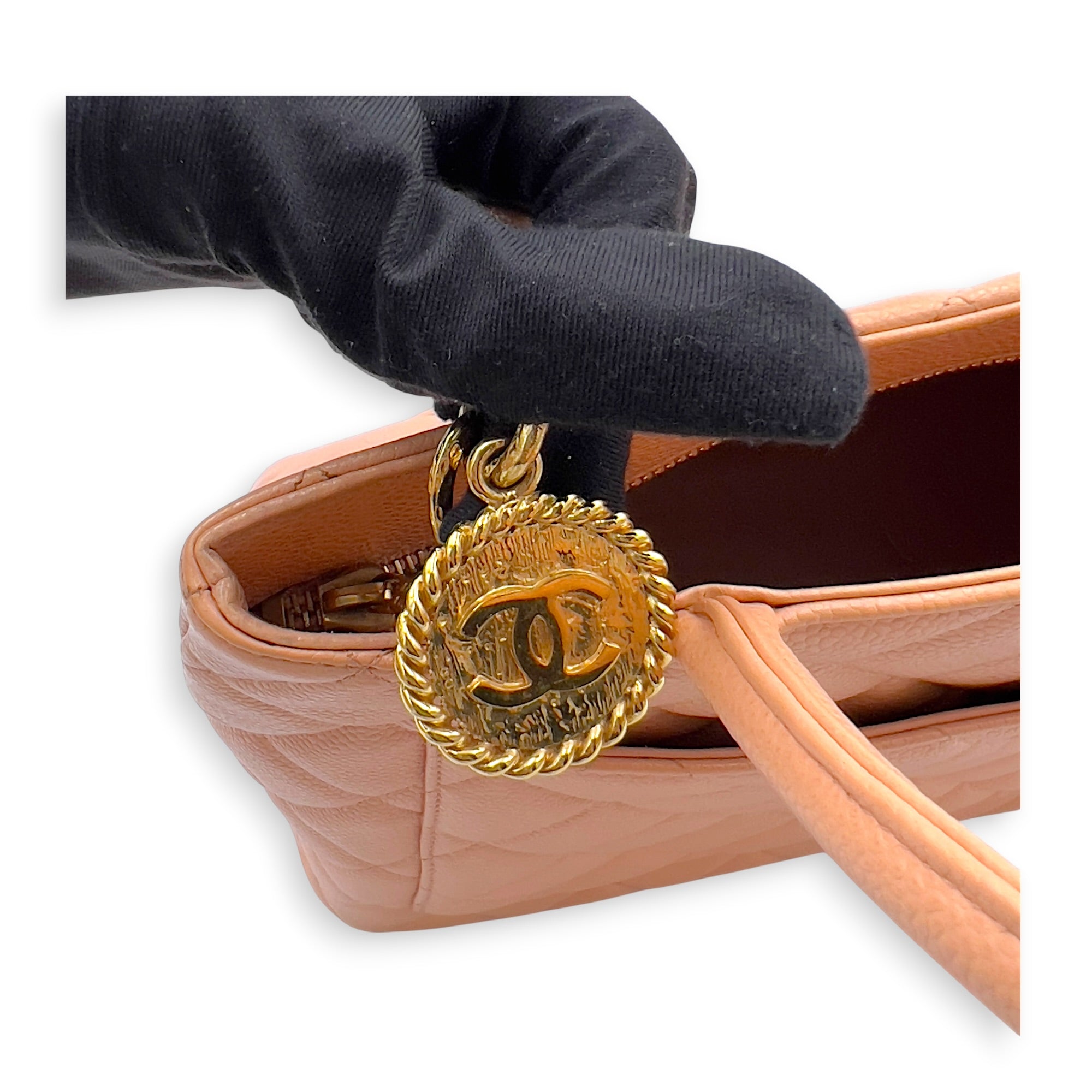 Medallion Peach Tote Bag in Caviar Leather, Gold hardware