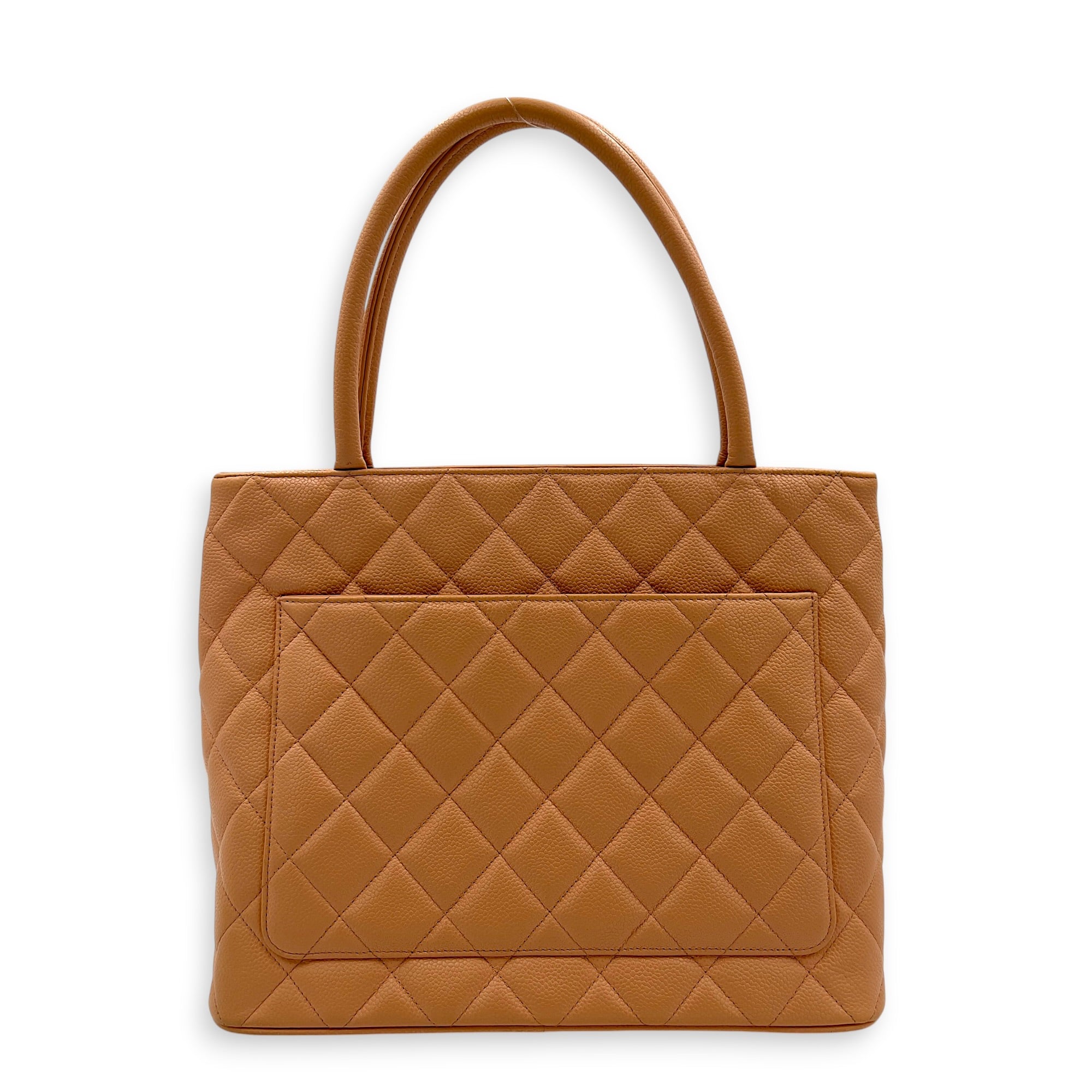 Medallion Peach Tote Bag in Caviar Leather, Gold hardware