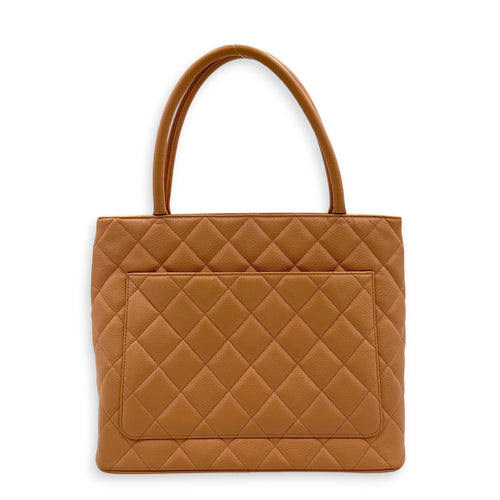 Medallion Peach Tote Bag in Caviar Leather, Gold hardware