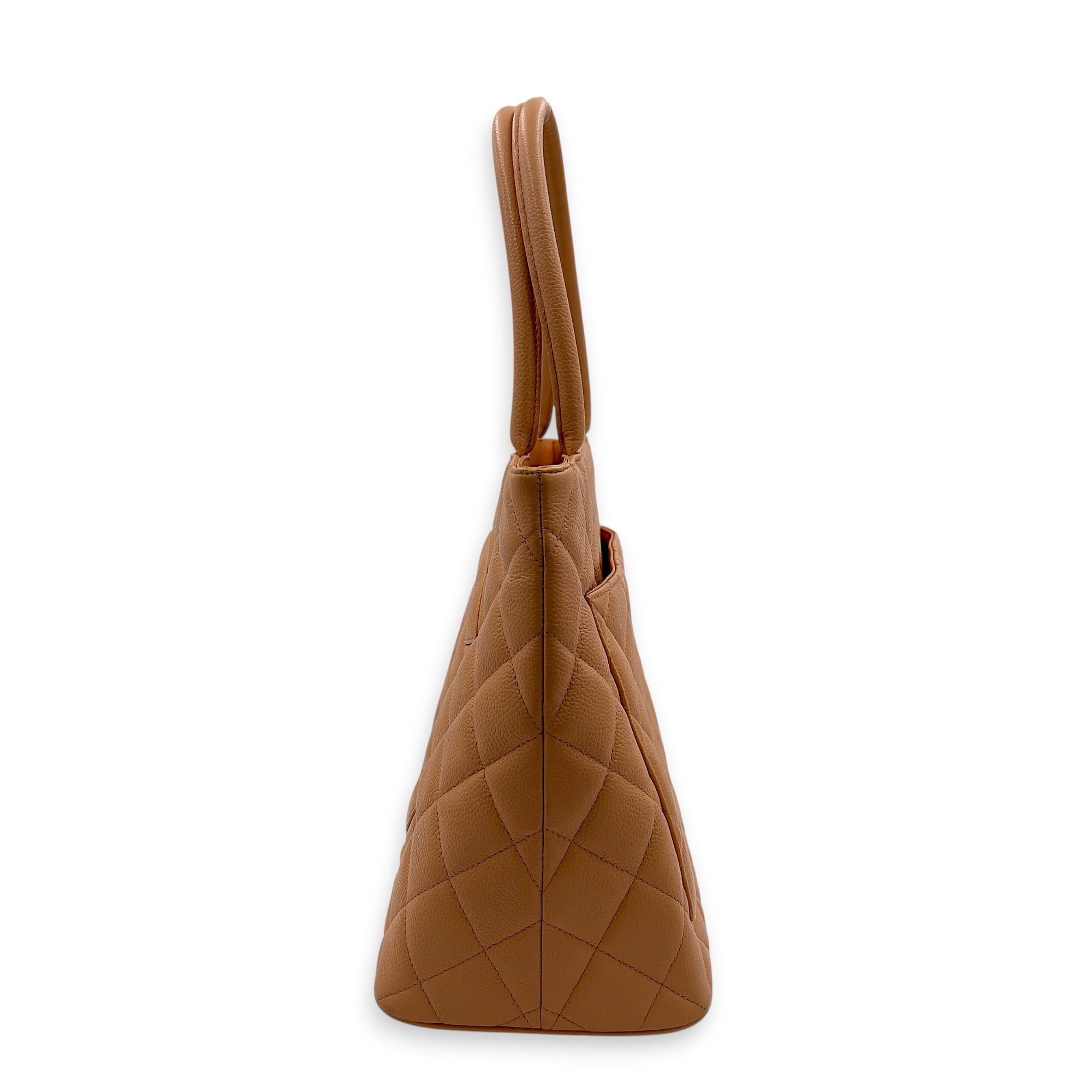 Medallion Peach Tote Bag in Caviar Leather, Gold hardware