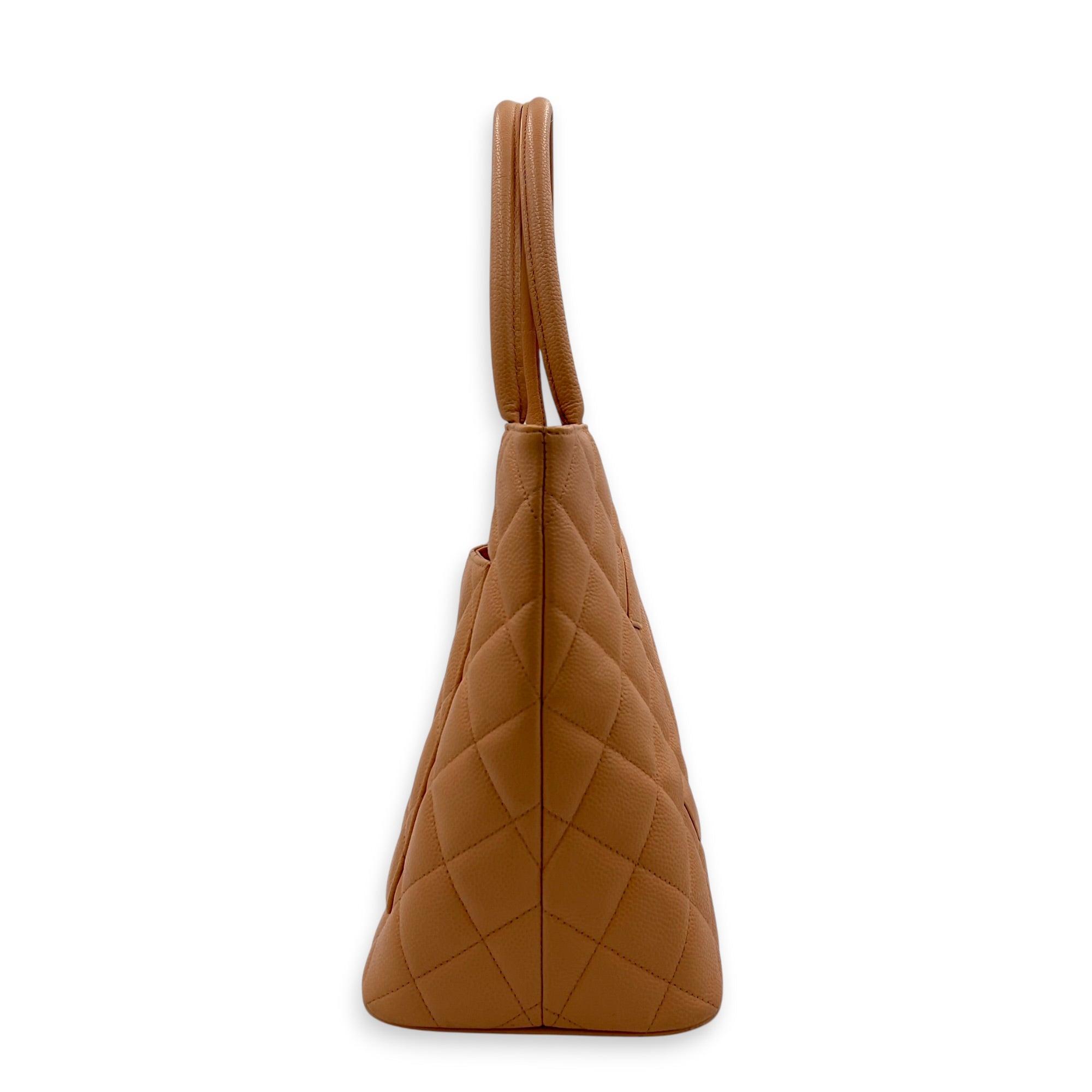 Medallion Peach Tote Bag in Caviar Leather, Gold hardware